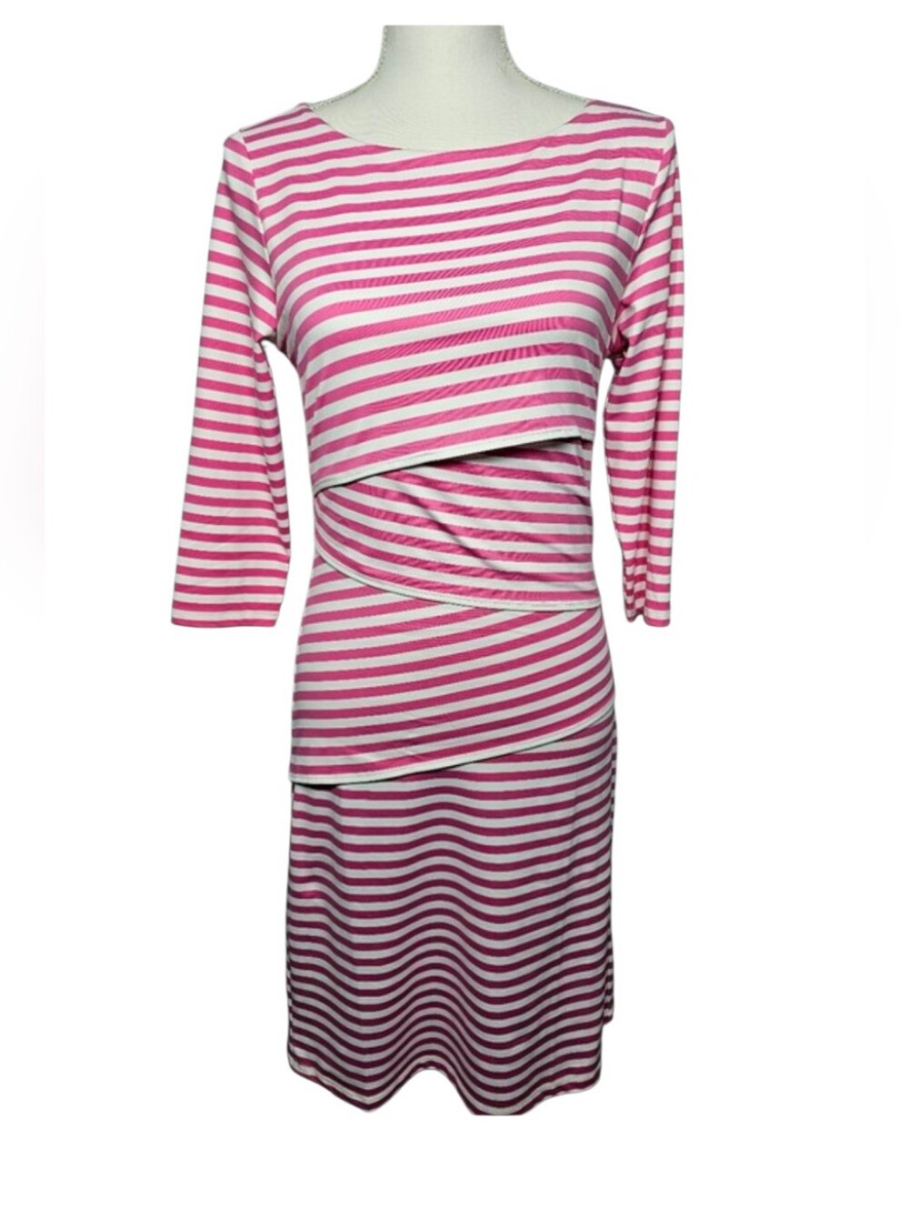 J. McLaughlin Pink White Stripe Sheath Tiered Nicola Catalina Cloth Dress Size S